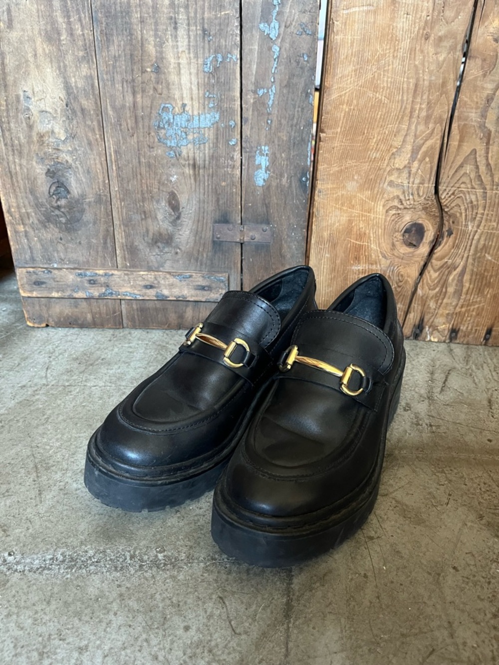 Black Loafers with Gold Accent